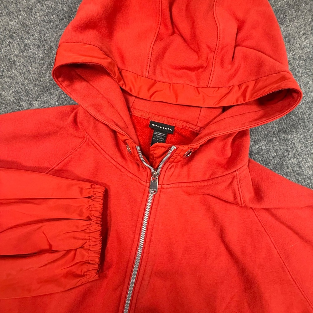 Athleta Womens Red Fleece Balloon Sleeve Full Zip Hoodie Sweatshirt Large 0916